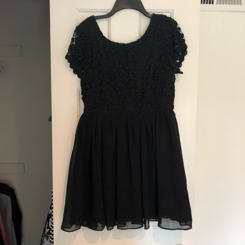 black lace detailed skater dress
